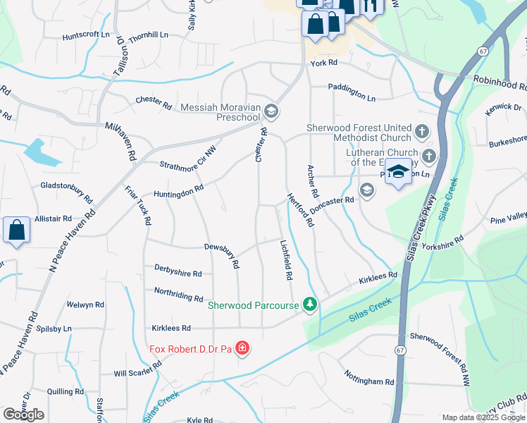 map of restaurants, bars, coffee shops, grocery stores, and more near 1301 Saxon Lane in Winston-Salem