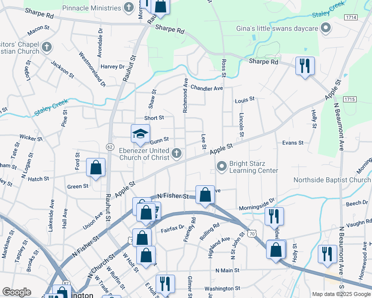 map of restaurants, bars, coffee shops, grocery stores, and more near 599 Richmond Avenue in Burlington