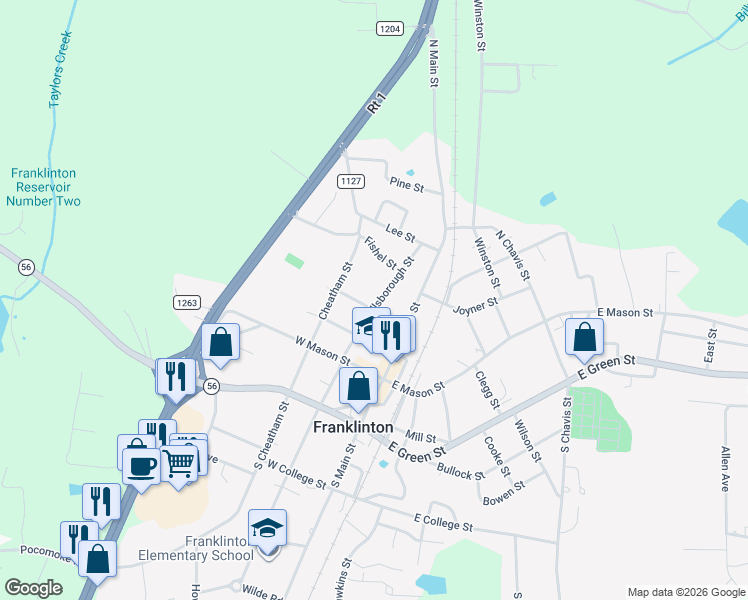 map of restaurants, bars, coffee shops, grocery stores, and more near 104 Williams Street in Franklinton