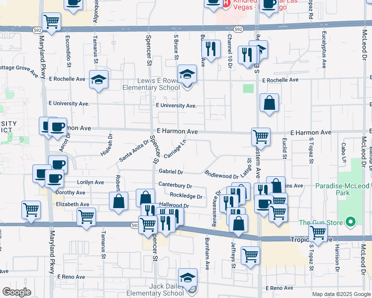 map of restaurants, bars, coffee shops, grocery stores, and more near 4568 Carriage Lane in Las Vegas