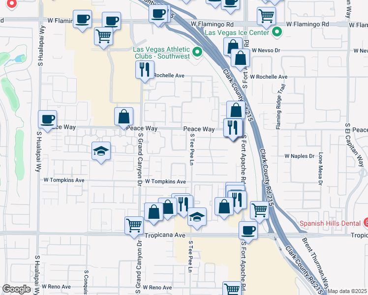 map of restaurants, bars, coffee shops, grocery stores, and more near 4572 Timaru Drive in Las Vegas