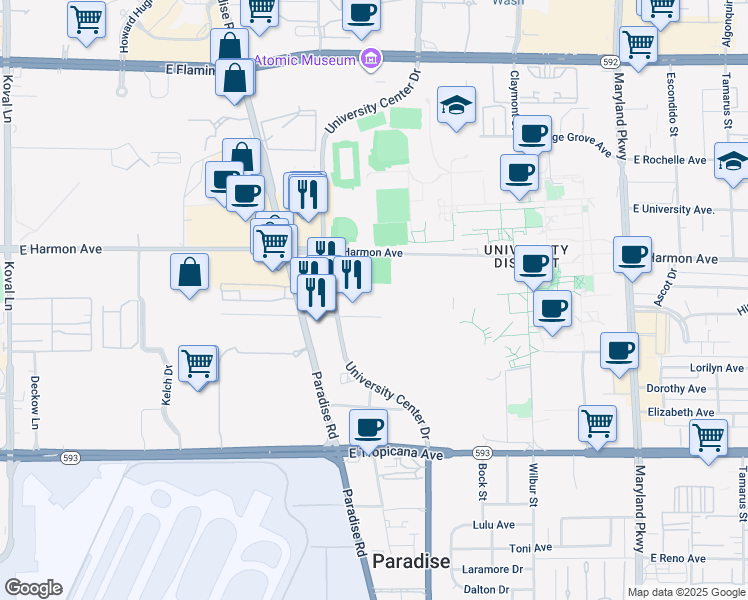 map of restaurants, bars, coffee shops, grocery stores, and more near in Las Vegas