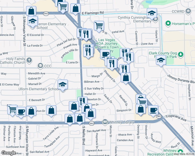 map of restaurants, bars, coffee shops, grocery stores, and more near 5119 Margo Drive in Las Vegas