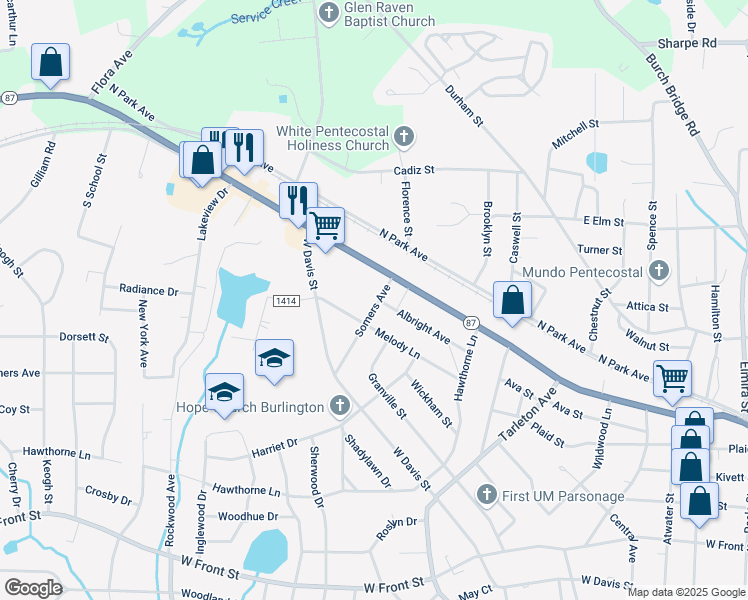 map of restaurants, bars, coffee shops, grocery stores, and more near 301 Somers Avenue in Burlington
