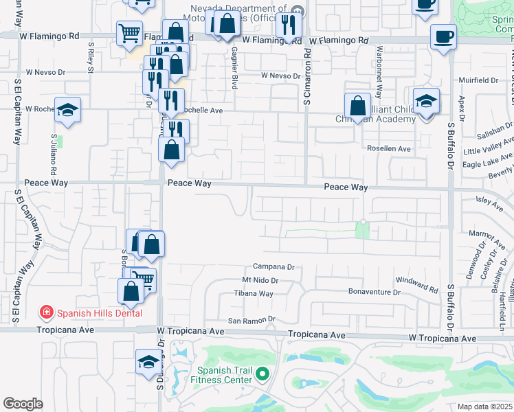 map of restaurants, bars, coffee shops, grocery stores, and more near 4541 Merkel Bluff Street in Las Vegas