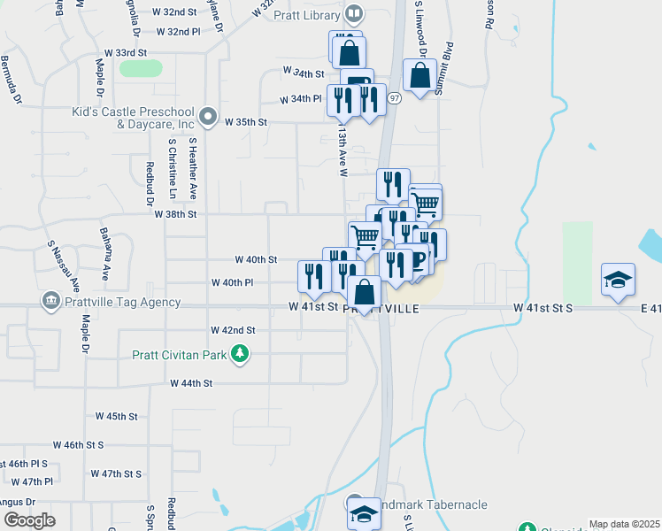 map of restaurants, bars, coffee shops, grocery stores, and more near 8 West 40th Street in Sand Springs