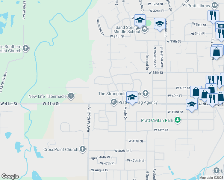 map of restaurants, bars, coffee shops, grocery stores, and more near 709 W 40th St in Sand Springs
