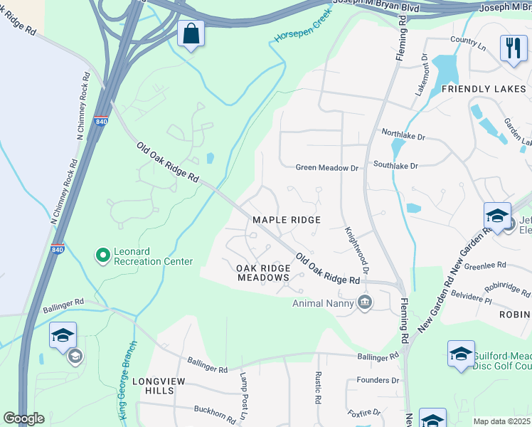 map of restaurants, bars, coffee shops, grocery stores, and more near 5206 Harrod Court in Greensboro