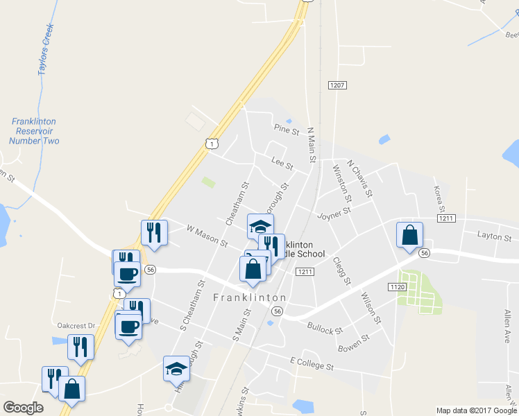 map of restaurants, bars, coffee shops, grocery stores, and more near 104 Williams Street in Franklinton