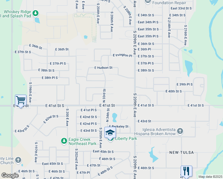 map of restaurants, bars, coffee shops, grocery stores, and more near 3507 East Fairmont Street in Broken Arrow