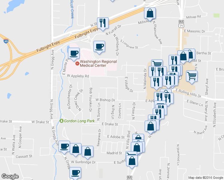map of restaurants, bars, coffee shops, grocery stores, and more near 147 East Cydnee Street in Fayetteville