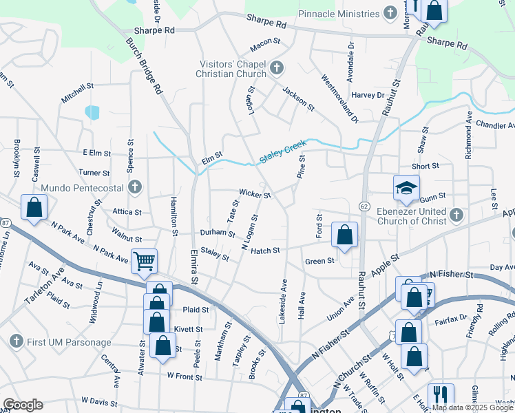 map of restaurants, bars, coffee shops, grocery stores, and more near 434 North Logan Street in Burlington