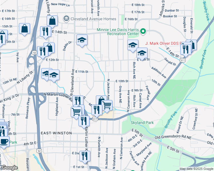 map of restaurants, bars, coffee shops, grocery stores, and more near 916 North Jackson Avenue in Winston-Salem