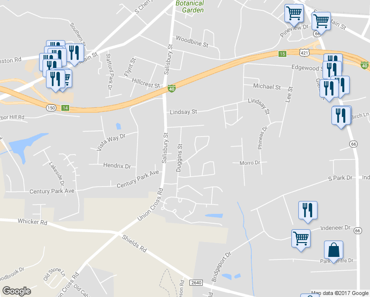 map of restaurants, bars, coffee shops, grocery stores, and more near 1019 Duggins Street in Kernersville