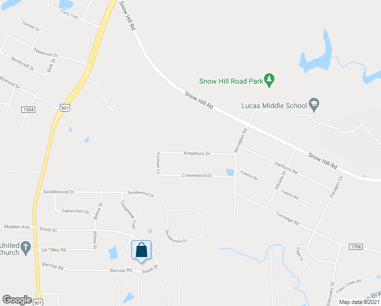map of restaurants, bars, coffee shops, grocery stores, and more near 535 Kingsbury Drive in Durham