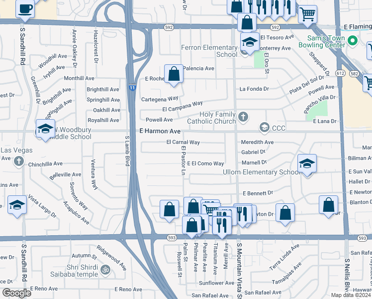 map of restaurants, bars, coffee shops, grocery stores, and more near 4410 East El Cebra Way in Las Vegas