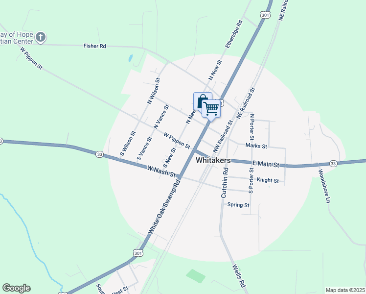 map of restaurants, bars, coffee shops, grocery stores, and more near 201 West Pippen Street in Whitakers
