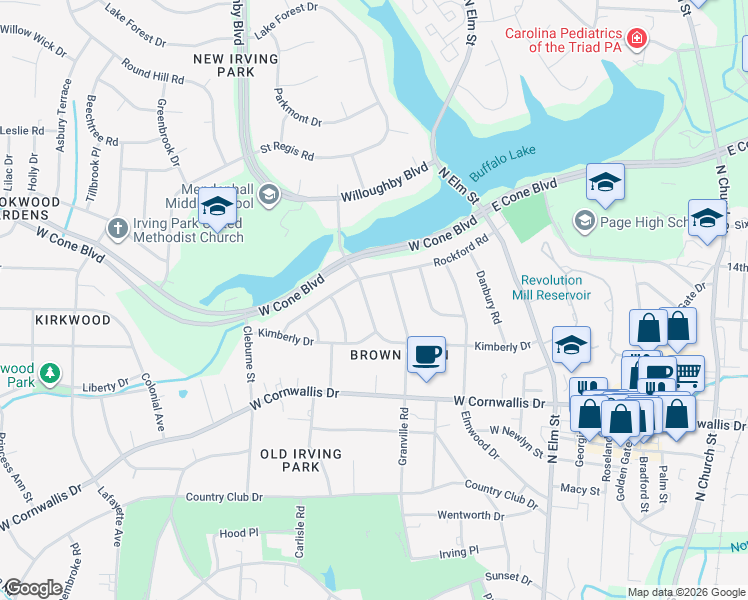 map of restaurants, bars, coffee shops, grocery stores, and more near 2206 Marston Road in Greensboro