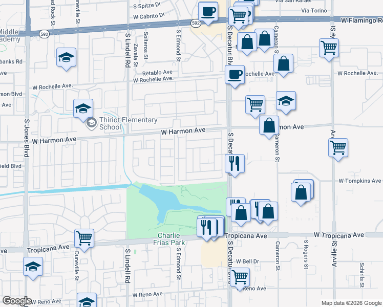 map of restaurants, bars, coffee shops, grocery stores, and more near 4587 Royal Ridge Lane in Las Vegas