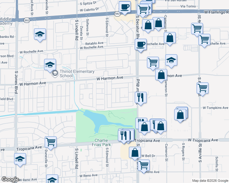 map of restaurants, bars, coffee shops, grocery stores, and more near 4583 West Royal Club Way in Las Vegas