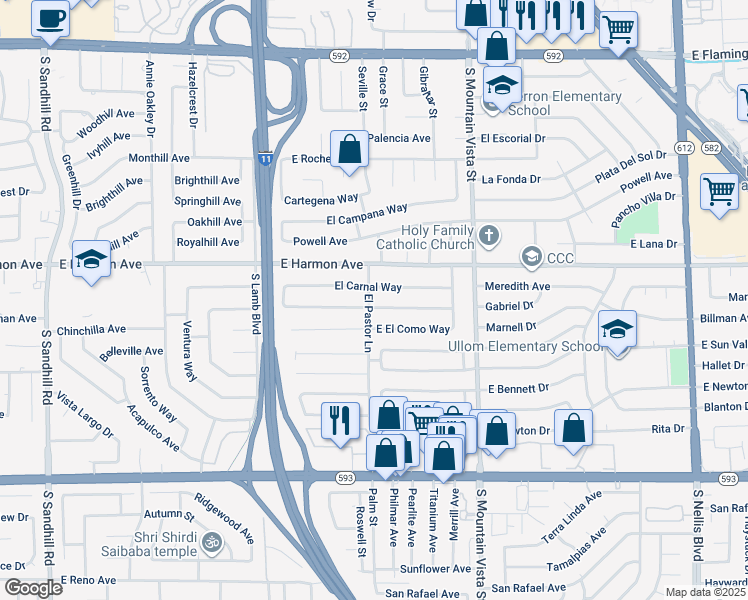 map of restaurants, bars, coffee shops, grocery stores, and more near 4410 East El Cebra Way in Las Vegas