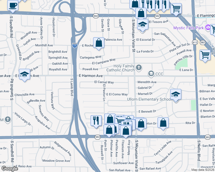 map of restaurants, bars, coffee shops, grocery stores, and more near 4420 East El Cebra Way in Las Vegas