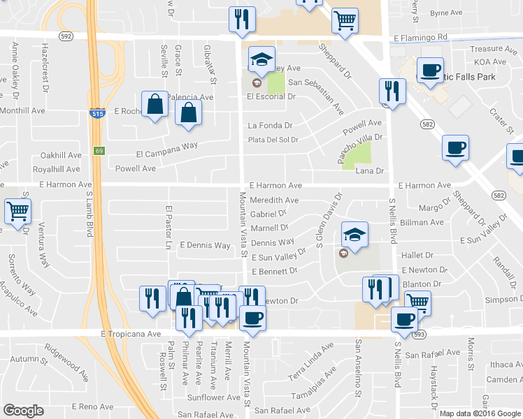 map of restaurants, bars, coffee shops, grocery stores, and more near 4654 Gabriel Drive in Las Vegas