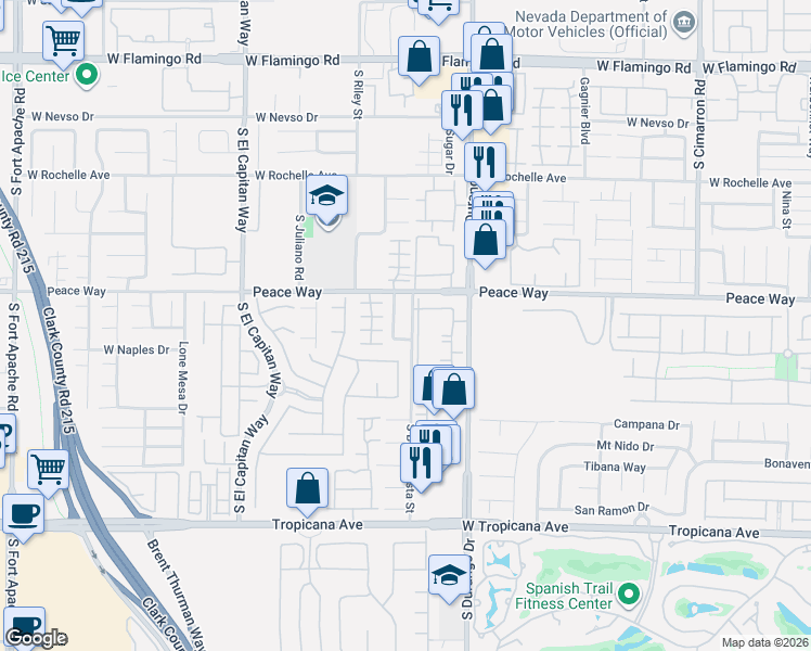 map of restaurants, bars, coffee shops, grocery stores, and more near 4557 South Bonita Vista Street in Las Vegas