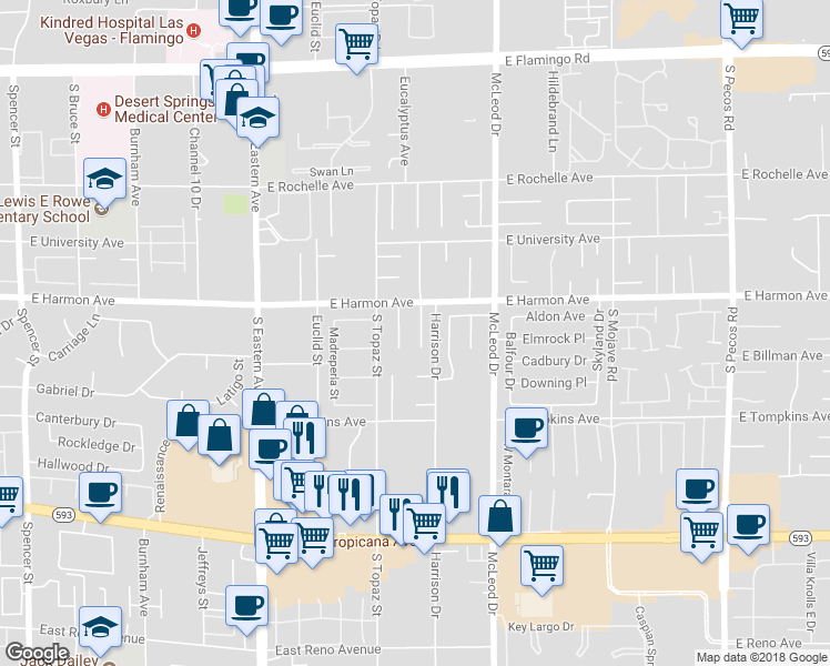 map of restaurants, bars, coffee shops, grocery stores, and more near 4551 Paseo El Rio Drive in Las Vegas