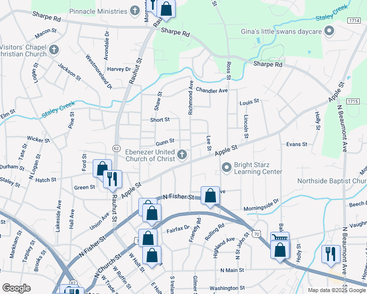 map of restaurants, bars, coffee shops, grocery stores, and more near 602 Richmond Avenue in Burlington