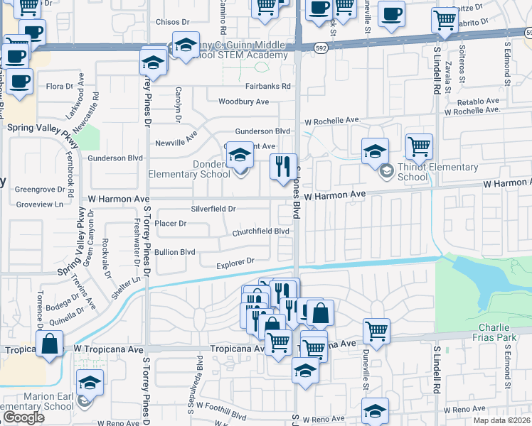 map of restaurants, bars, coffee shops, grocery stores, and more near 4537 Eureka St in Las Vegas
