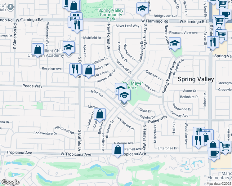 map of restaurants, bars, coffee shops, grocery stores, and more near 4556 New Dupell Way in Las Vegas