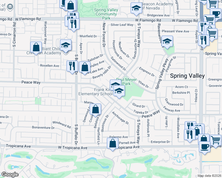 map of restaurants, bars, coffee shops, grocery stores, and more near 4556 New Dupell Way in Las Vegas