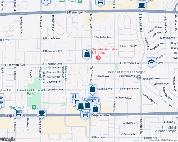 map of restaurants, bars, coffee shops, grocery stores, and more near 4560 Brighton Drive in Las Vegas