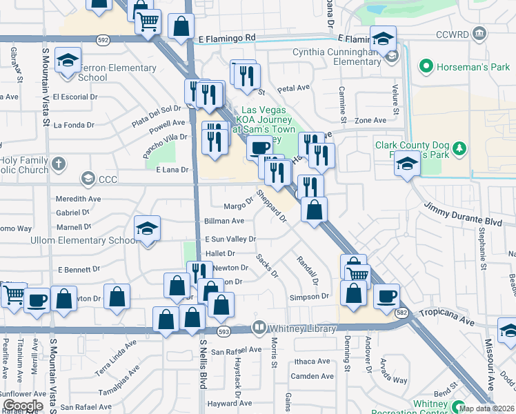 map of restaurants, bars, coffee shops, grocery stores, and more near 4569 Sacks Drive in Las Vegas