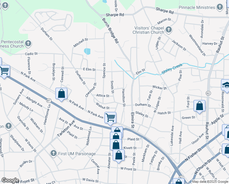 map of restaurants, bars, coffee shops, grocery stores, and more near 309 Smith St in Burlington
