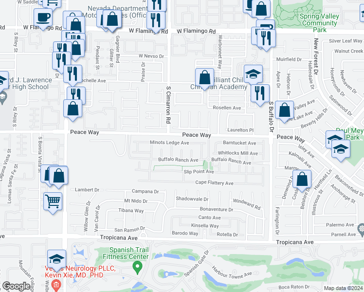 map of restaurants, bars, coffee shops, grocery stores, and more near 8153 Minots Ledge Avenue in Las Vegas