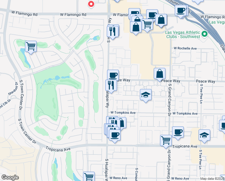 map of restaurants, bars, coffee shops, grocery stores, and more near 4570 South Hualapai Way in Las Vegas