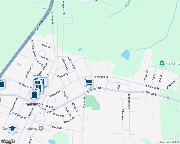 map of restaurants, bars, coffee shops, grocery stores, and more near 5 Collins Street in Franklinton