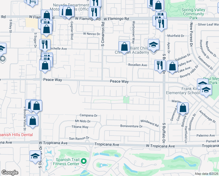 map of restaurants, bars, coffee shops, grocery stores, and more near 8161 Minots Ledge Avenue in Las Vegas