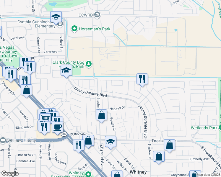 map of restaurants, bars, coffee shops, grocery stores, and more near 4575 Sandirose Way in Las Vegas