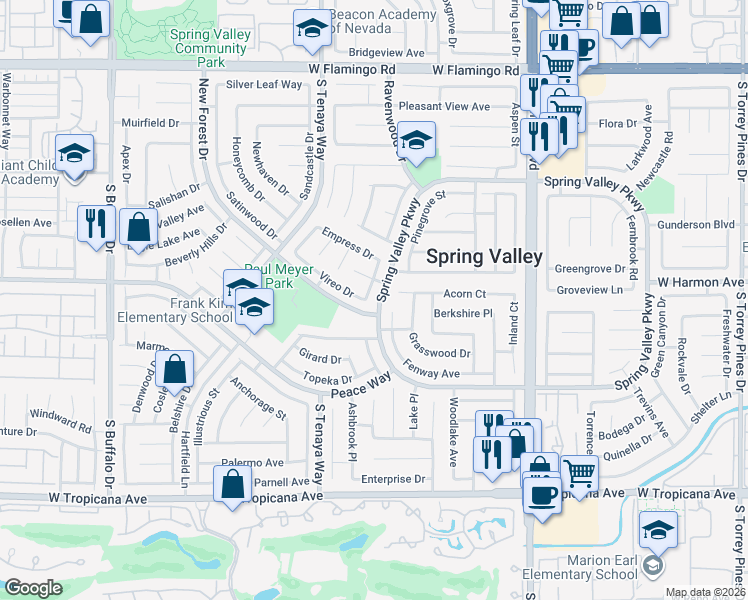 map of restaurants, bars, coffee shops, grocery stores, and more near 4532 Birdsong Way in Las Vegas