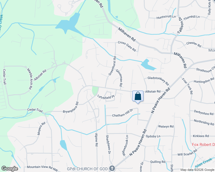 map of restaurants, bars, coffee shops, grocery stores, and more near 1001 Greenhurst Rd in Winston-Salem