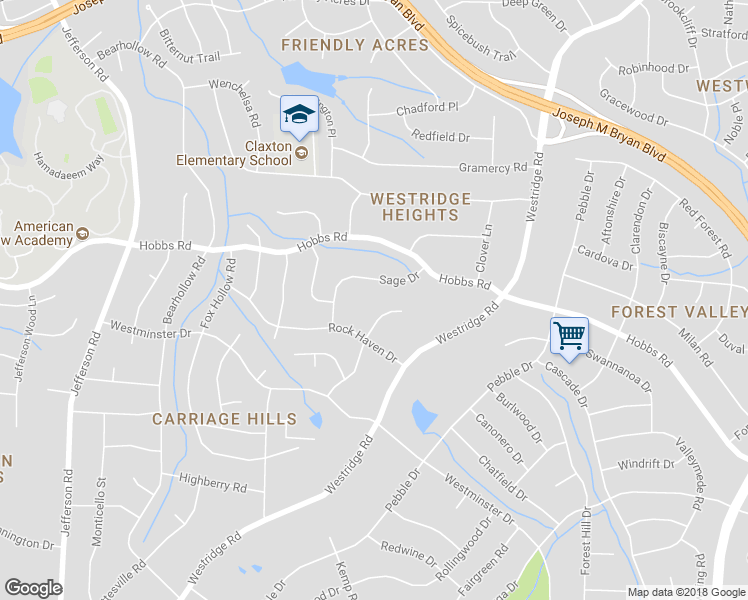 map of restaurants, bars, coffee shops, grocery stores, and more near 1207 Hounslow Drive in Greensboro