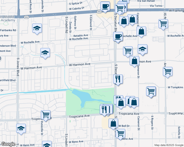 map of restaurants, bars, coffee shops, grocery stores, and more near 4578 Royal Ridge Avenue in Las Vegas