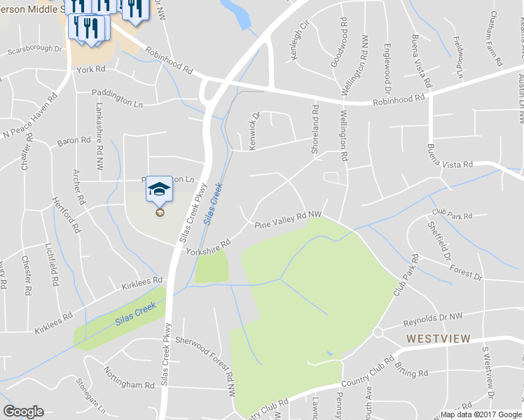 map of restaurants, bars, coffee shops, grocery stores, and more near 750 Yorkshire Road in Winston-Salem