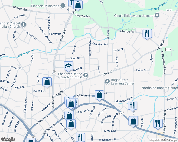 map of restaurants, bars, coffee shops, grocery stores, and more near 602 Richmond Avenue in Burlington