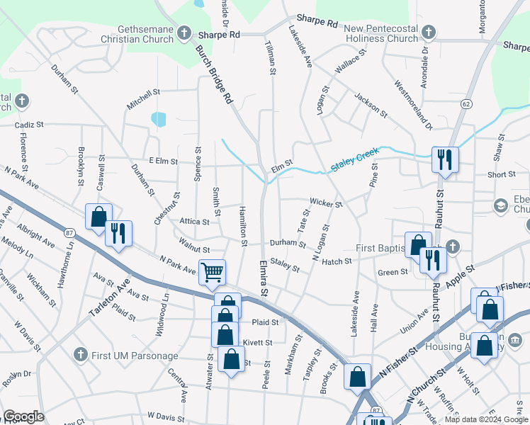 map of restaurants, bars, coffee shops, grocery stores, and more near 459 Elmira Street in Burlington
