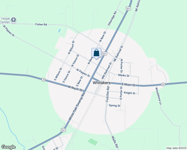 map of restaurants, bars, coffee shops, grocery stores, and more near White Oak Swamp Road in Whitakers