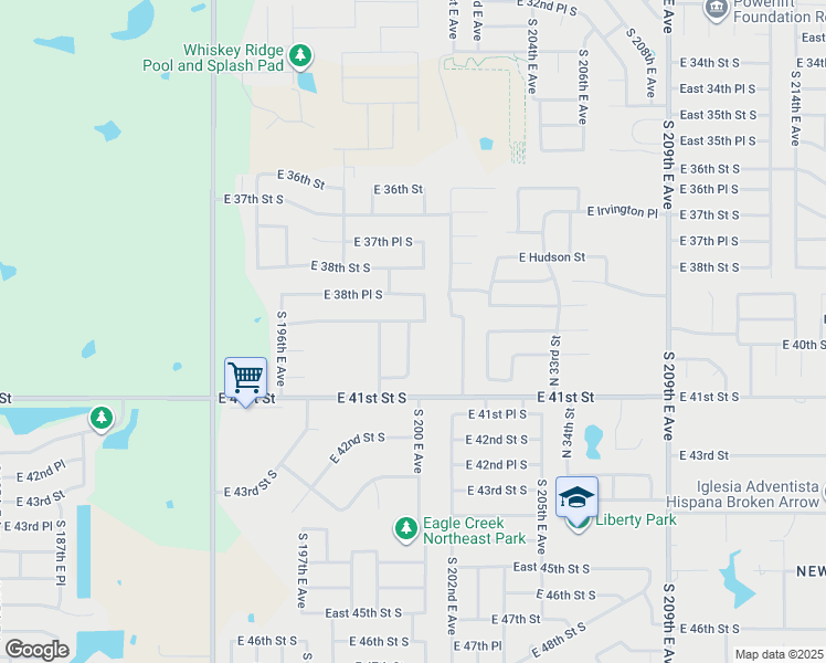 map of restaurants, bars, coffee shops, grocery stores, and more near 3905 South 199th East Avenue in Broken Arrow